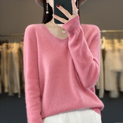 Pull confortable pour femme col en V chaud hiver
