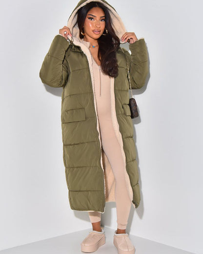 Longue veste d'hiver réversible femme