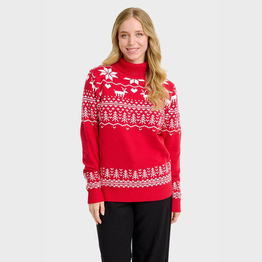 Weihnachtspullover Damen Rollkragen Festlich Grün - IdealeKleiden