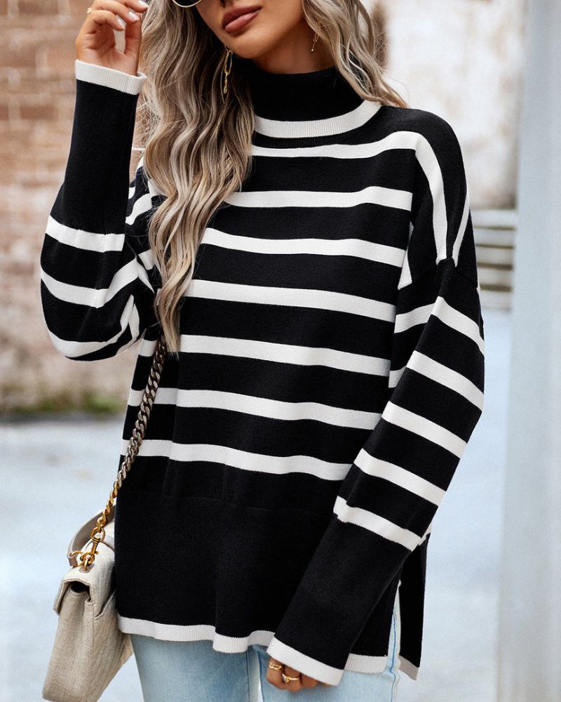 Pull à col roulé rayé et tendance