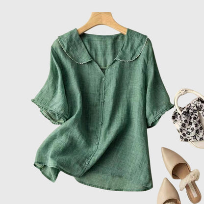 Damen Bluse Kurzärmelig Knöpfe Elegant - IdealeKleiden
