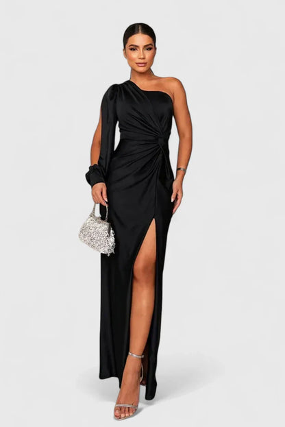 Robe de soirée élégante pour femme, asymétrique à une épaule