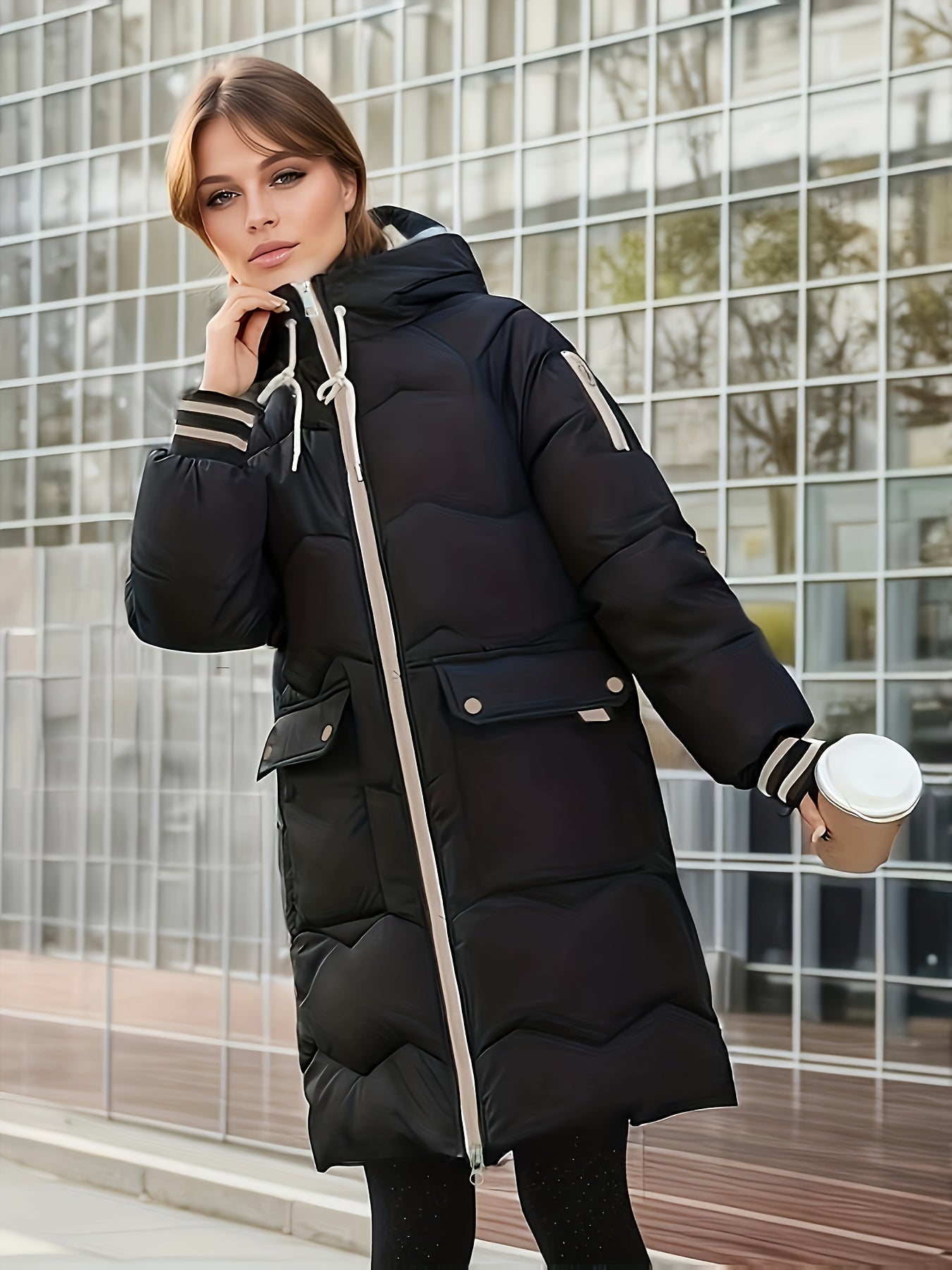 Klassische Steppjacke Damen Warm Kapuze - IdealeKleiden