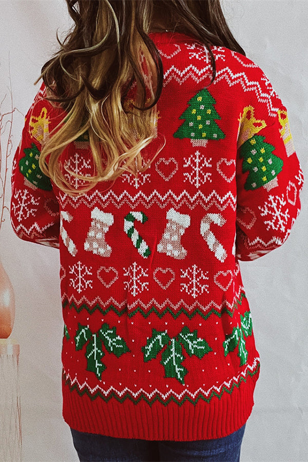 Weihnachts-Pullover Gestrickt Langarm Rundhals - IdealeKleiden