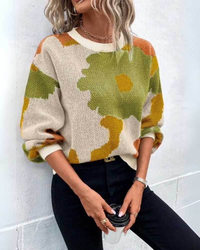 Pull tricoté femme moderne motif floral