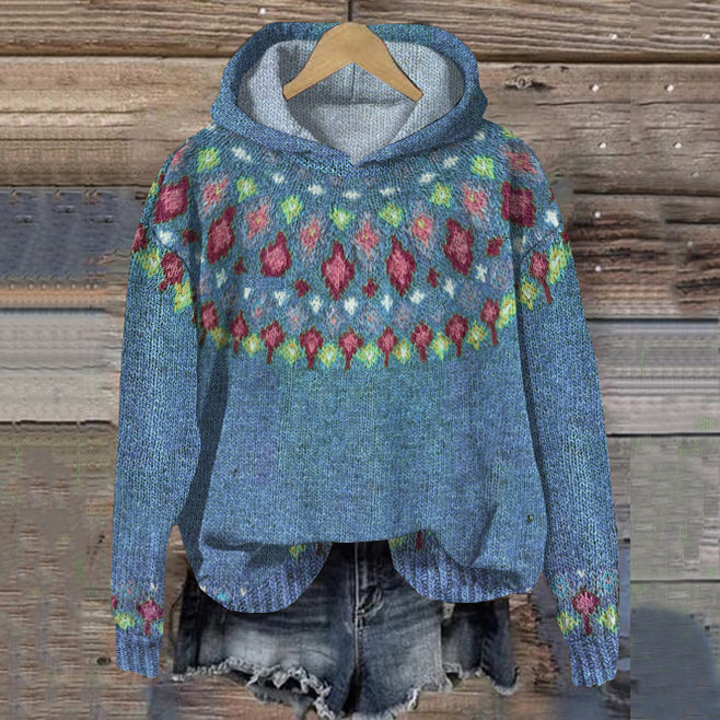 Haut à capuche en tricot pour femme Motif hiver Doux