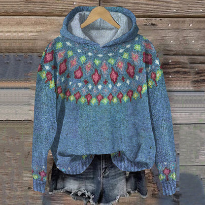 Haut à capuche en tricot pour femme Motif hiver Doux