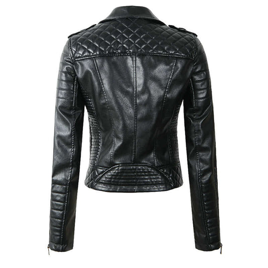 Damen Lederjacke Biker Style Steppung - IdealeKleiden