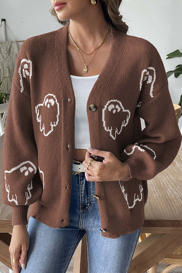 Cardigan hanté avec boutons motif Halloween