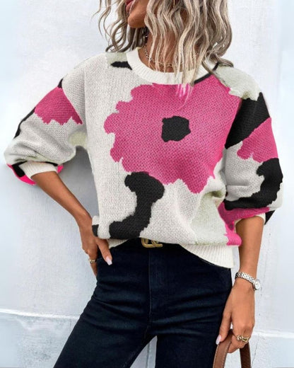 Pull tricoté femme moderne motif floral