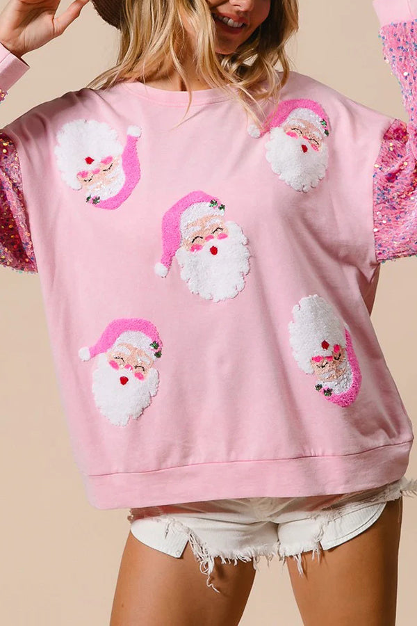 Sweat-shirt de Noël décontracté, à paillettes, col rond