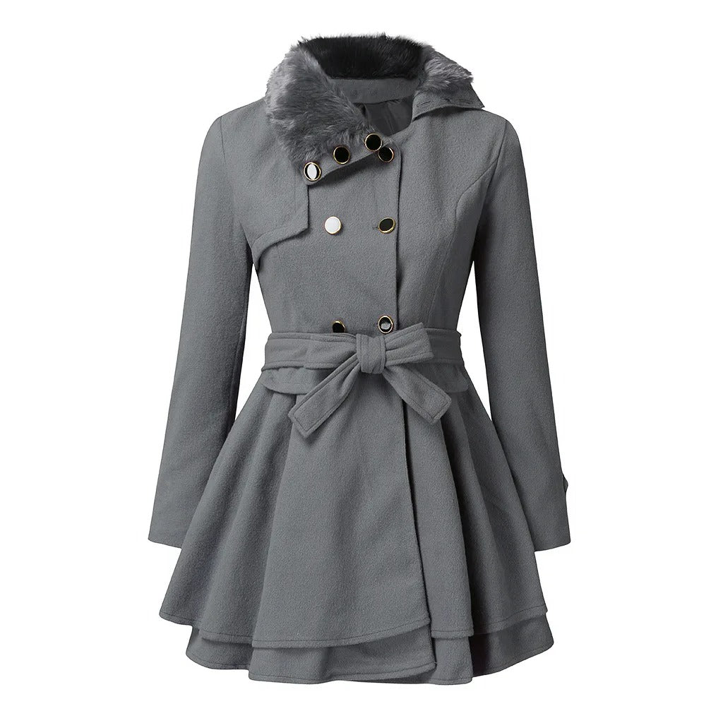 Trench-coat stylé pour femme avec fausse fourrure douce