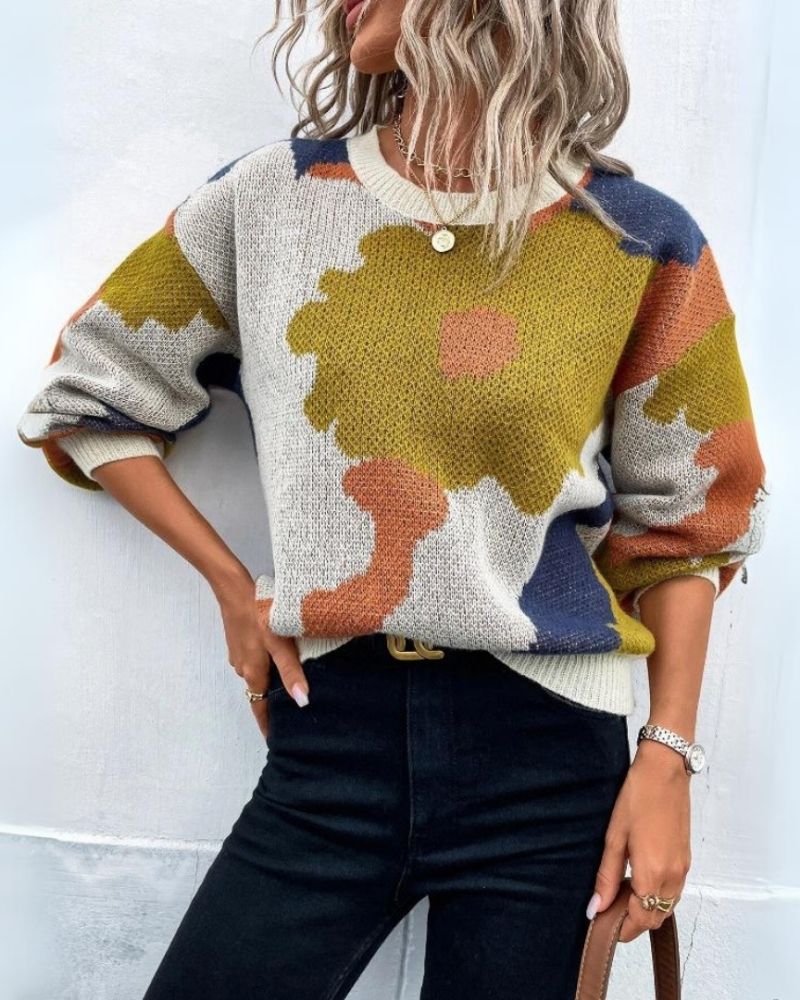 Pull tricoté femme moderne motif floral