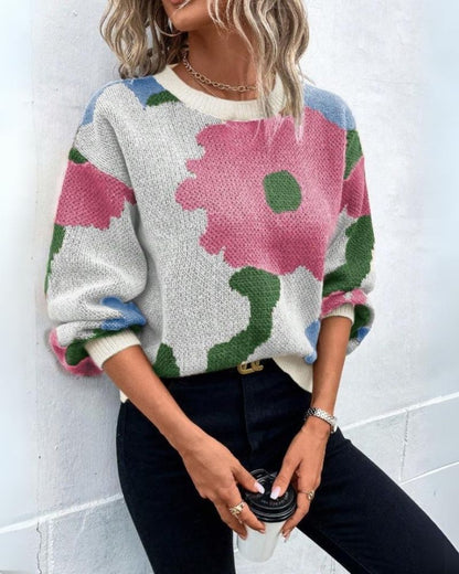 Pull tricoté femme moderne motif floral