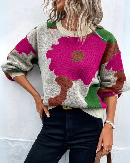 Pull tricoté femme moderne motif floral