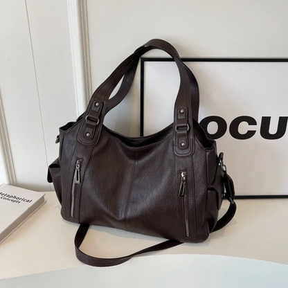 Élégant sac à main en cuir noir pour femme avec fermeture éclair