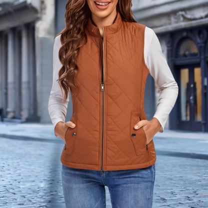 Élégante doudoune matelassée pour femme avec fermeture éclair, style moderne