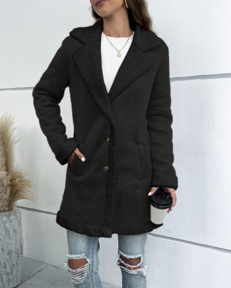 Élégant manteau long pour femme à manches longues et patte de boutonnage