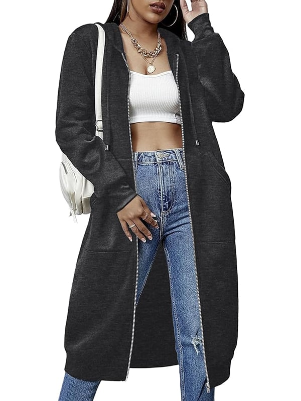 Veste à capuche à manches longues zippée pour femme