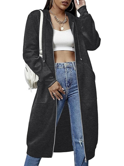 Veste à capuche à manches longues zippée pour femme