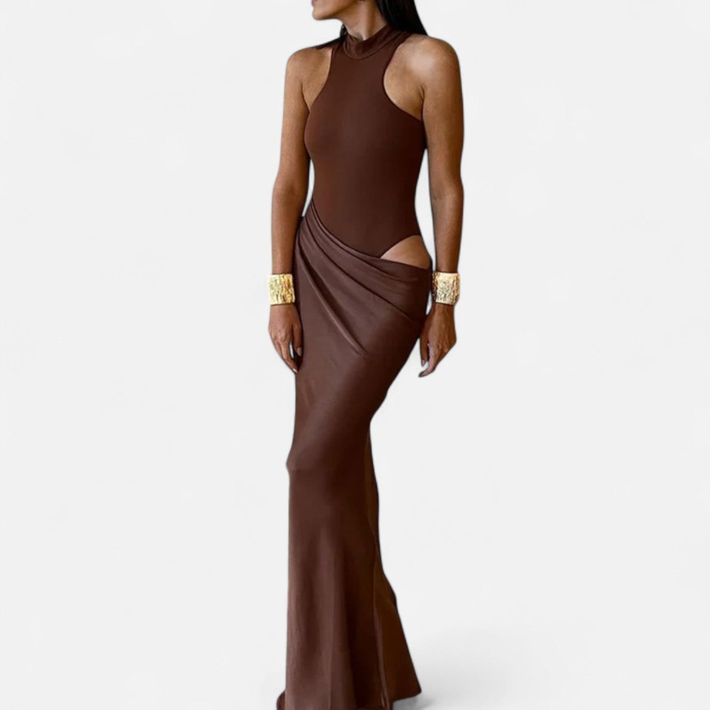 Robe longue femme Col nu découpé Robe d'été