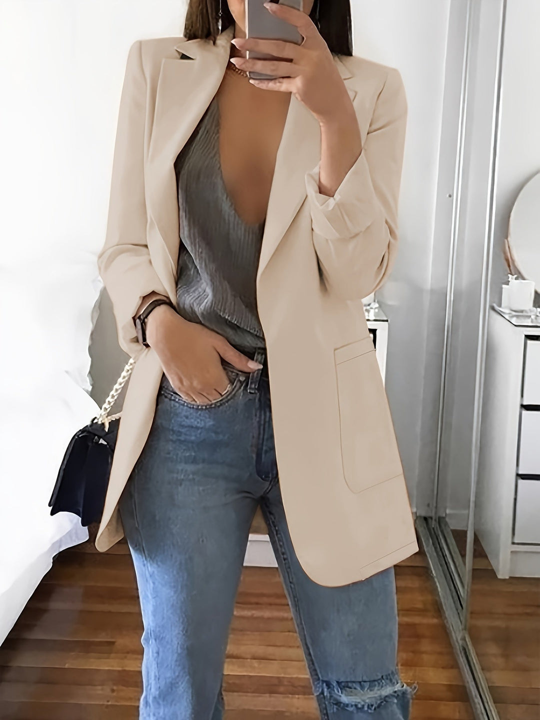 Blazer long élégant pour femme, moderne, pour le bureau