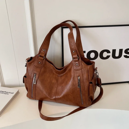 Elegante Damenhandtasche Leder Schwarz Mit Reißverschluss - IdealeKleiden