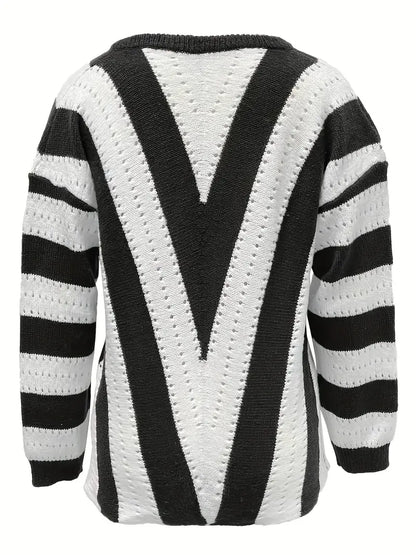 Pull rayé stylé col V femme