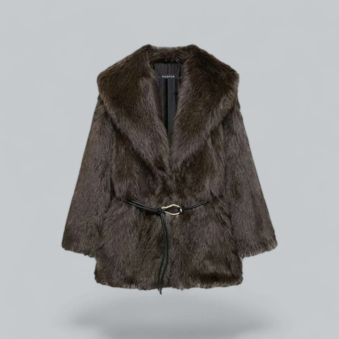 Vêtements élégants pour femmes | Long manteau à ceinture en fausse fourrure