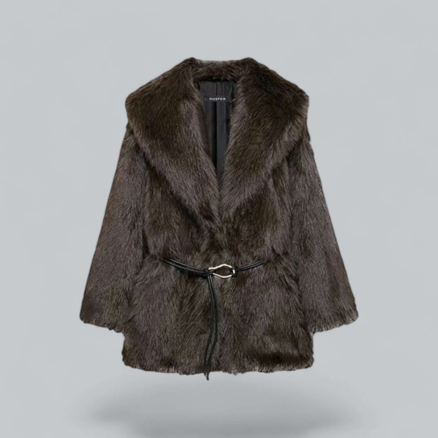 Vêtements élégants pour femmes | Long manteau à ceinture en fausse fourrure