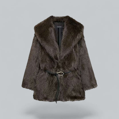Vêtements élégants pour femmes | Long manteau à ceinture en fausse fourrure