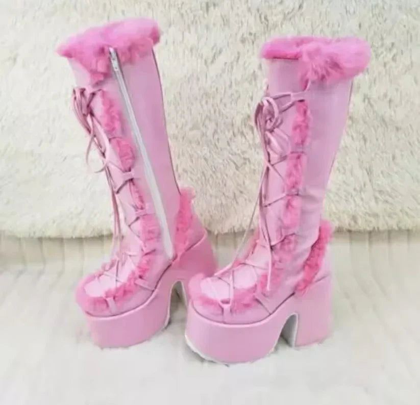 Bottes fourrées chaudes à semelles épaisses