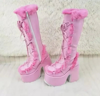 Bottes fourrées chaudes à semelles épaisses