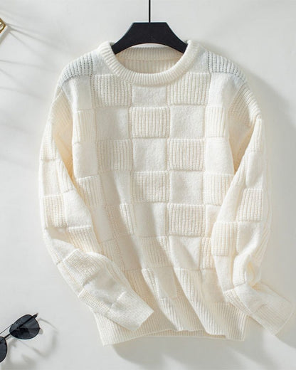 Pull en tricot épais à carreaux élégant