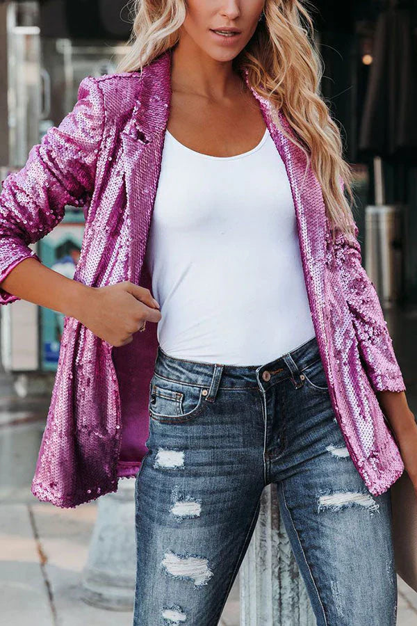 Blazer élégant à sequins et revers