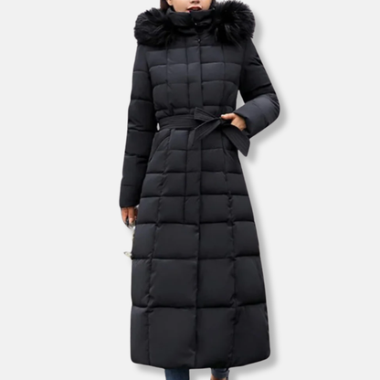 Manteau d'hiver long matelassé pour femme avec capuche
