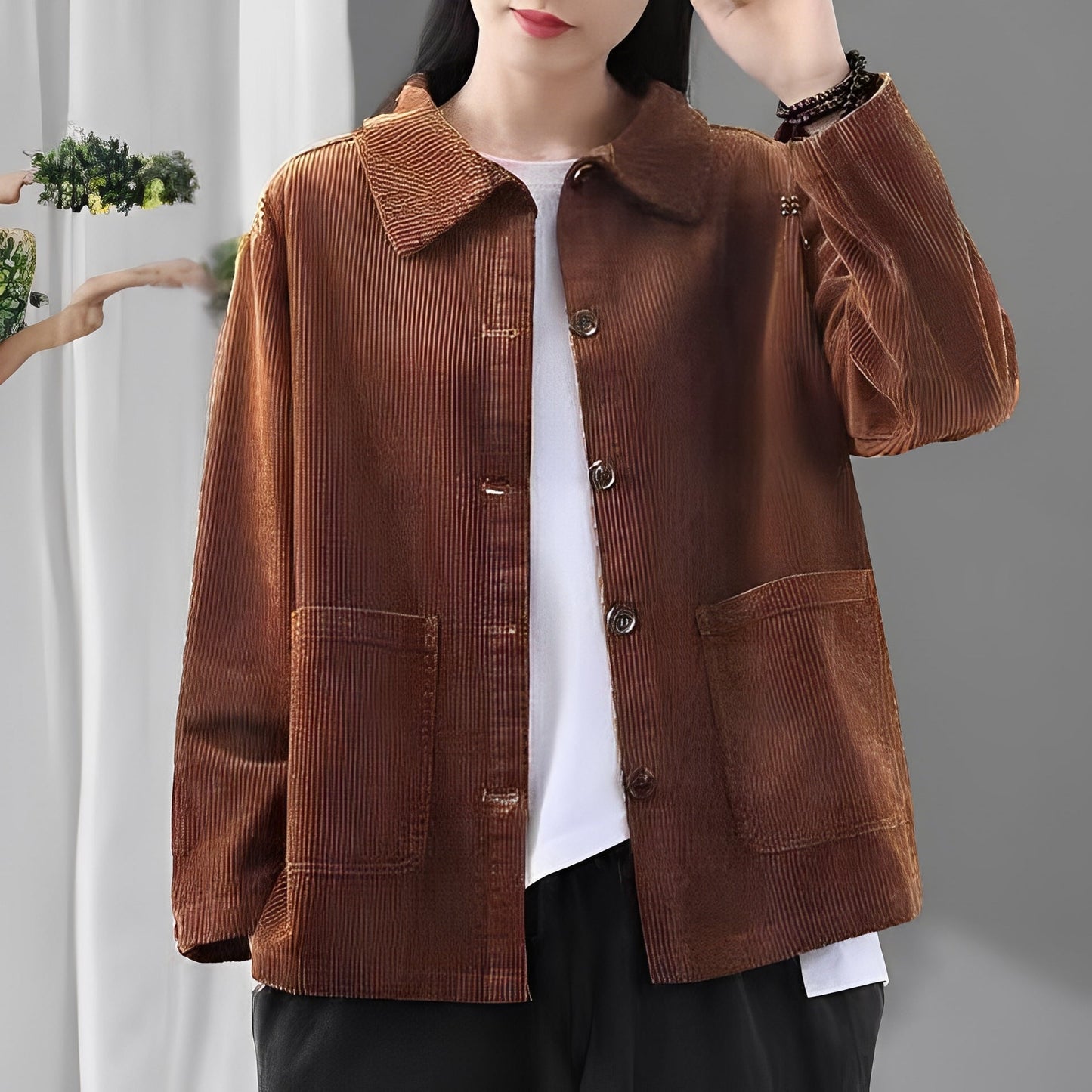 Veste femme confortable avec poches Effet velours côtelé