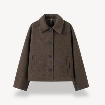 Blouson court en cuir oversize marron pour femme