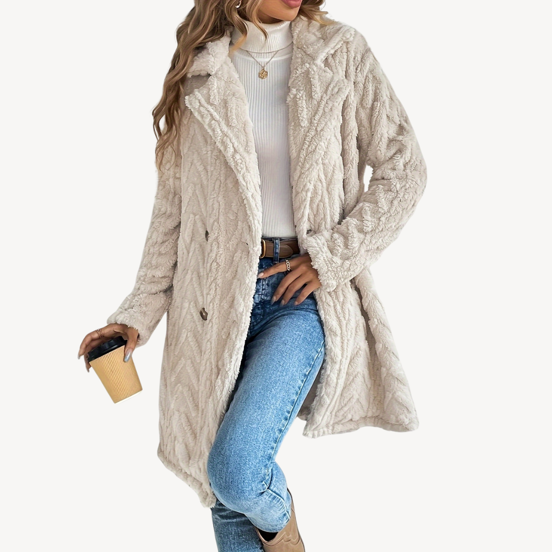 Doppelreihiger Fleece-Mantel Damen Warm - IdealeKleiden