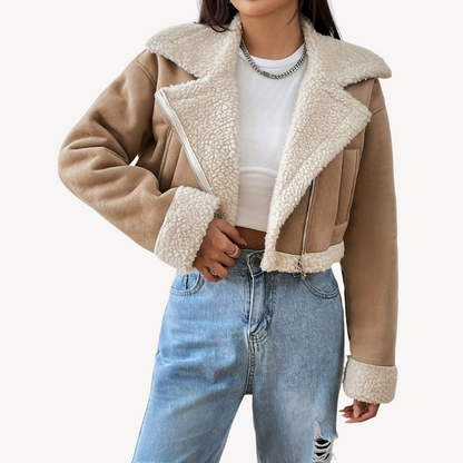 Blouson Femme Daim Fausse Fourrure Douce