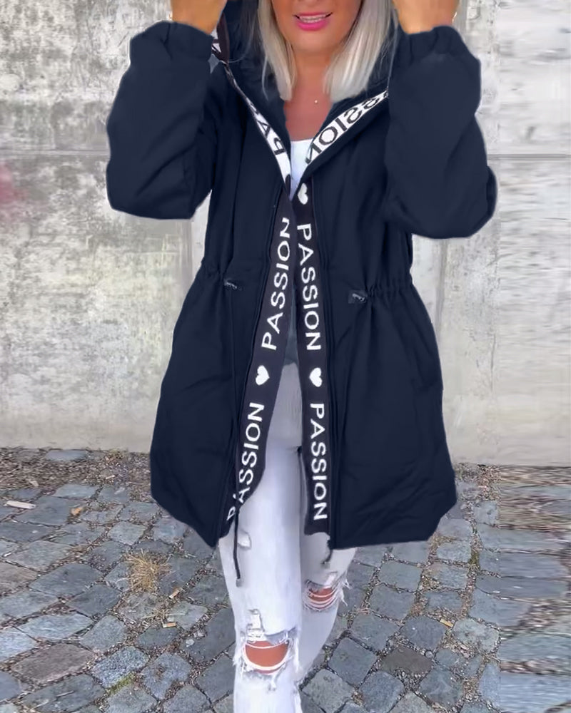 Manteau femme capuche cordon motif