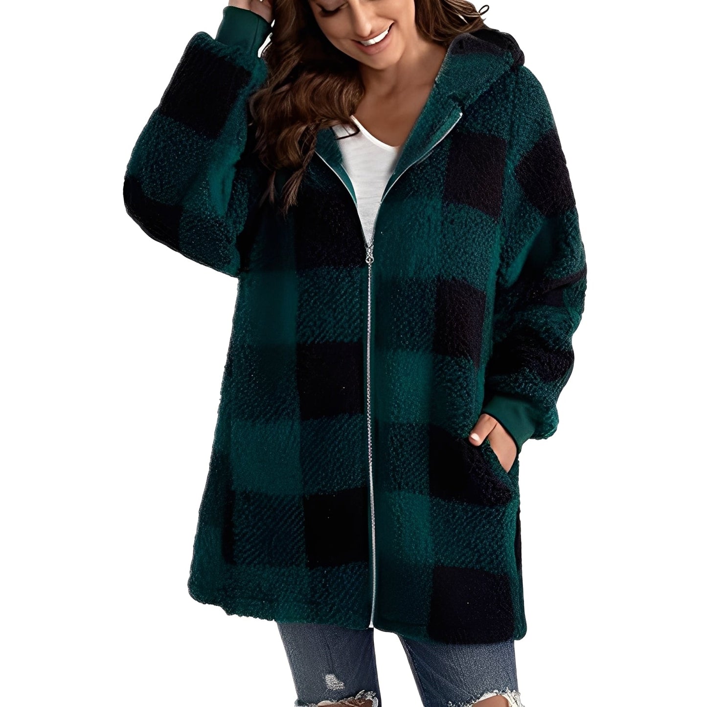 Sweat à capuche tendance pour femme à carreaux