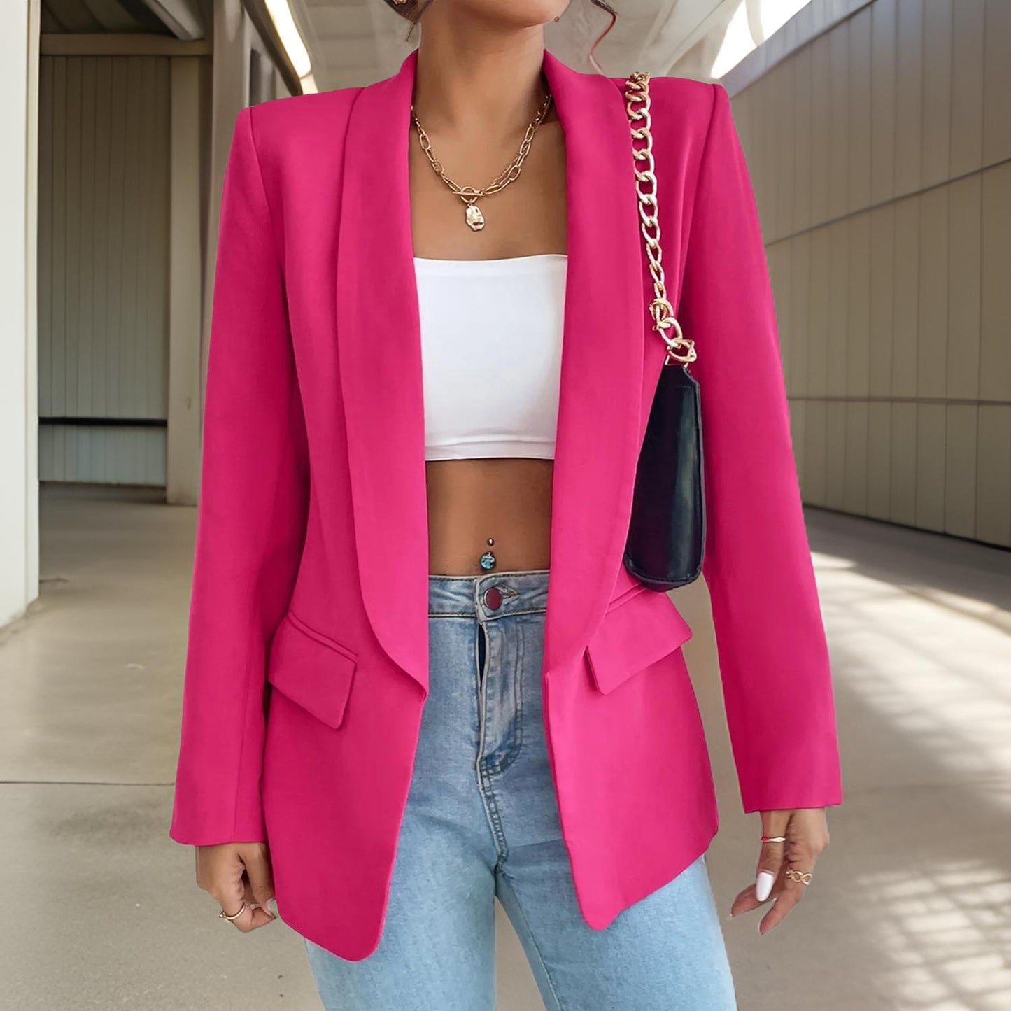Blazer femme tendance en tissu mélangé