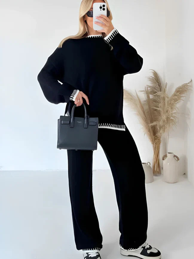 Élégant ensemble 2 pièces tricoté chaud pour femme