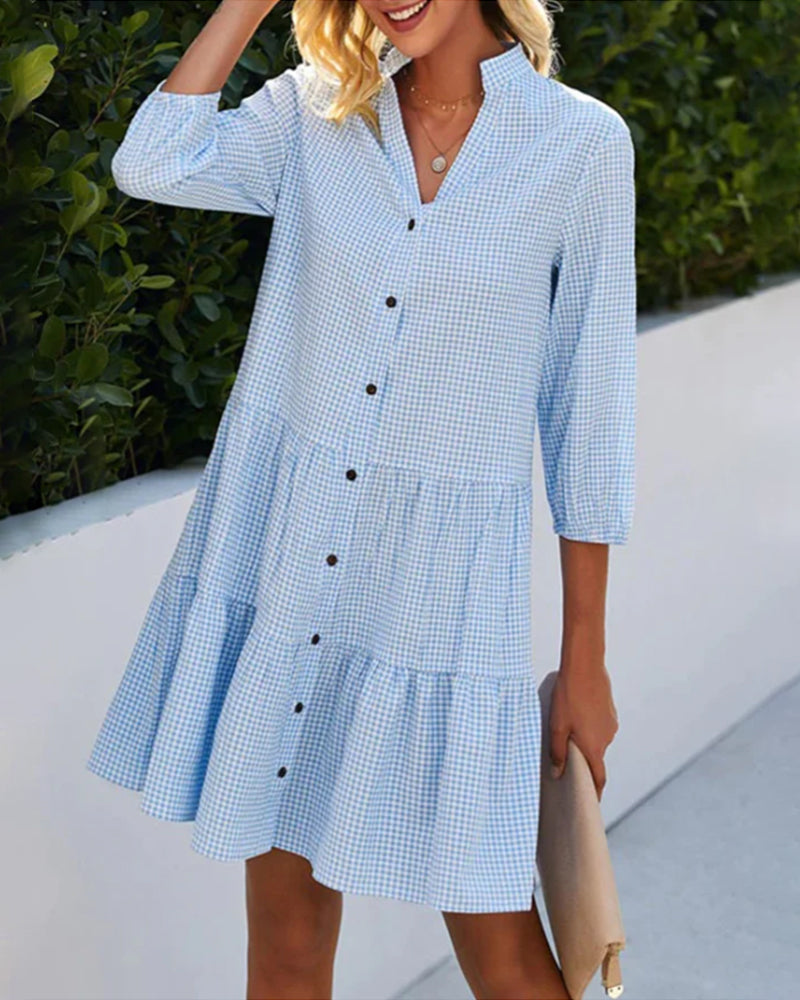 Robe à carreaux pour femme coupe trapèze boutonnée moderne
