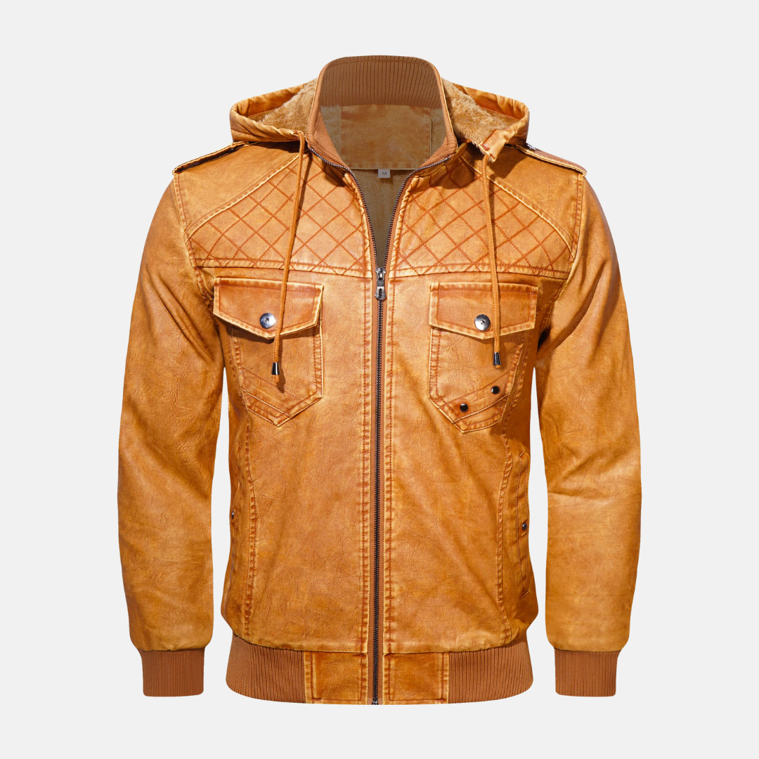 Veste en cuir à capuche élégante noire