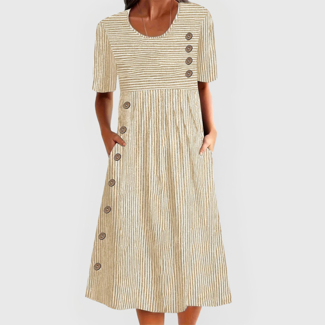 Robe midi pour femme, rayures, coton, robe d'été