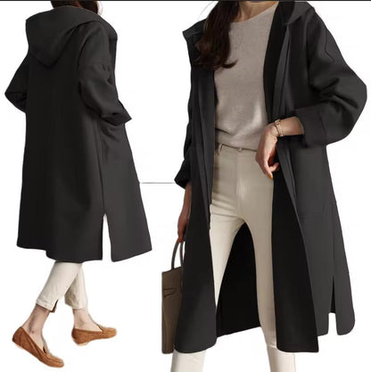 Longue veste d'hiver à capuche de style ouvert
