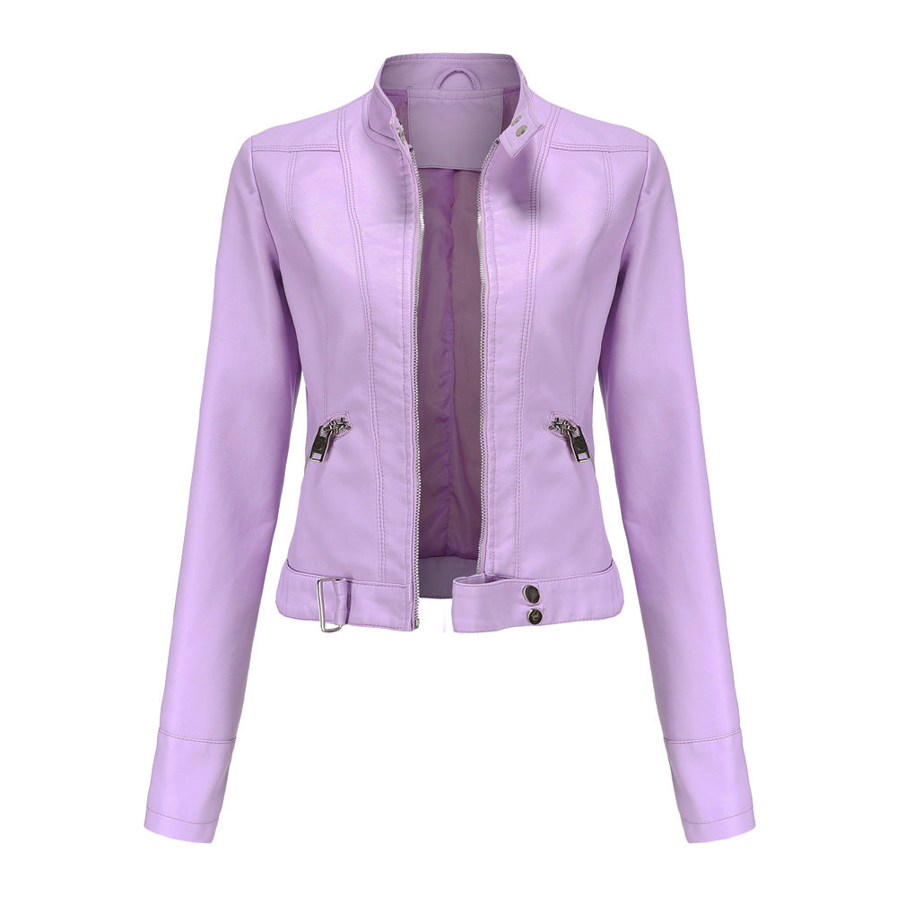 Stylische Damen Lederjacke Mit Kragen - IdealeKleiden