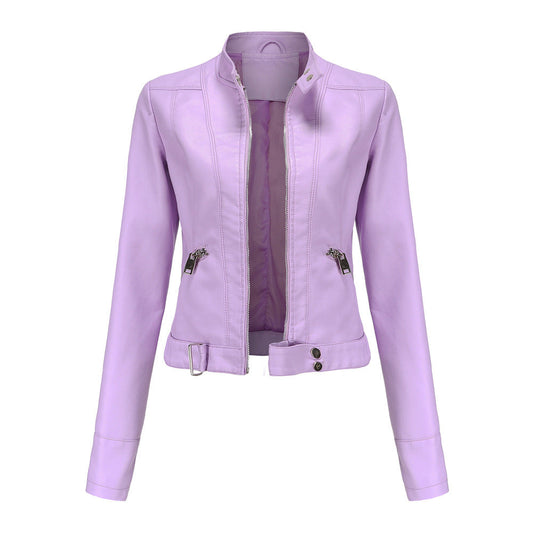 Stylische Damen Lederjacke Mit Kragen - IdealeKleiden